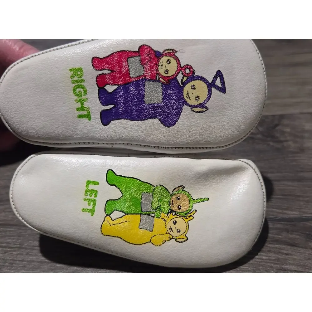 VTG 1999 Y2K Teletubbies White Infant Shoes Sz 4 Tinkie-Winkie Dipsy Lala Po